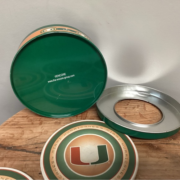 🟢 Miami Hurricanes College Football Ceramic Coaster Set in Metal Tin - Rare - Picture 12 of 16